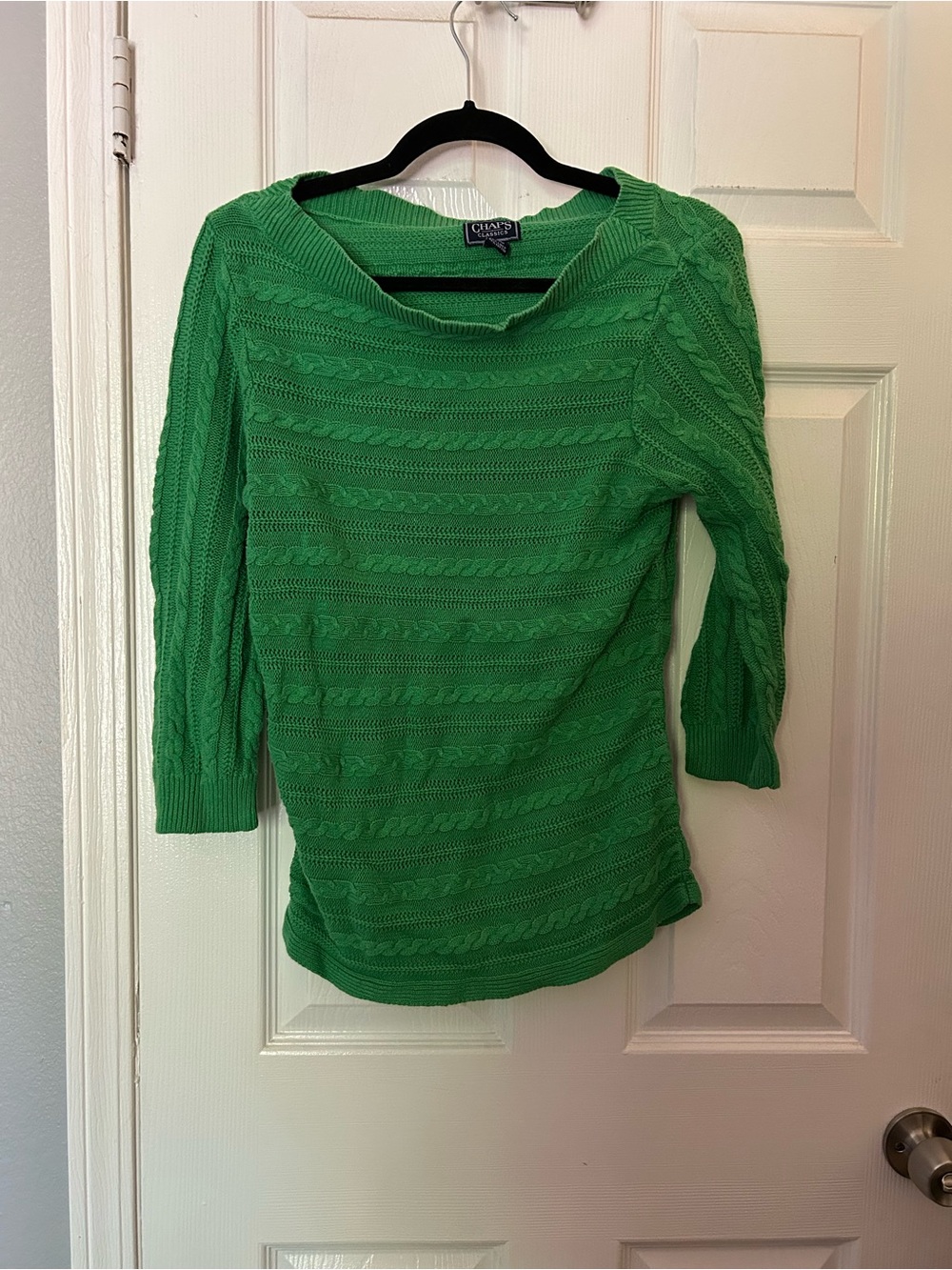 Chaps Bright Green Cable Knit Boatneck Sweater